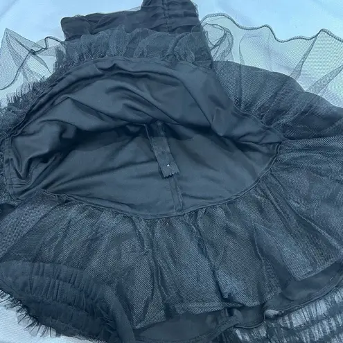 Masquerade Vintage Black Lace Tiered Ruffle Strapless Formal Dress Sz S