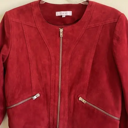 IRO Tatiana Red Suede Leather Jacket Silver Zippers Buckle Belt Fall Size 8 (40)