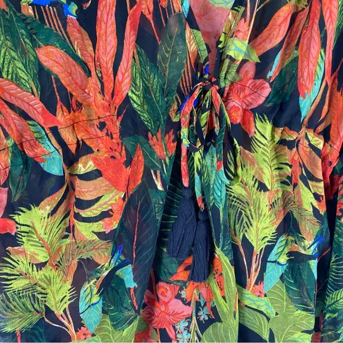 Violet Sky Sheer Chiffon Tropical Leaf Print Plunging V