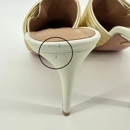 Aquazzura Firenze Rendez Vous 75 White Leather Gold Coil Mule Pumps Size 38.5 Size 8