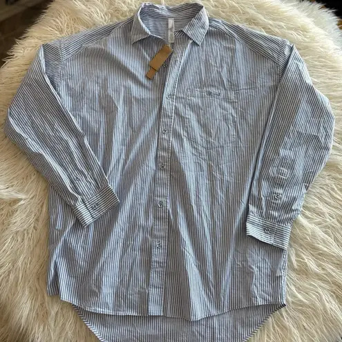 SKIMS Cotton Poplin Oversized Sleep Top Cadet Stripe Size Small - Image 3