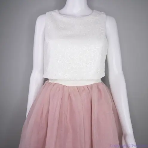 Vintage princess dress organza pink fit and flare with white sequin top Size XXS