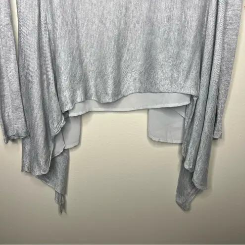 Chiffon Knit Combo Layered Lightweight Feminine Fairy Open‎ Cardigan Neutral Gray