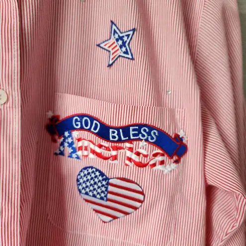 Las Olas Ladies Patriotic Shirt Size S Red White Stripes 65 Polyester 35 Cotton