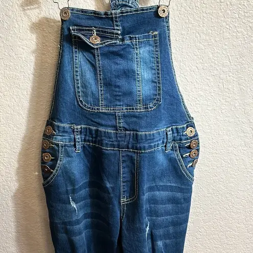 Boutique #200 T blue, jean distressed overalls, size juniors, medium