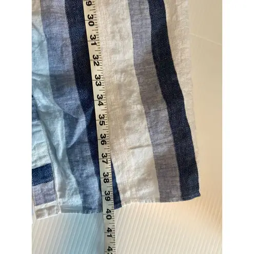 Point Sur J Crew Blue Striped Linen Front Button Blue Summer Midi Dress Size 4P