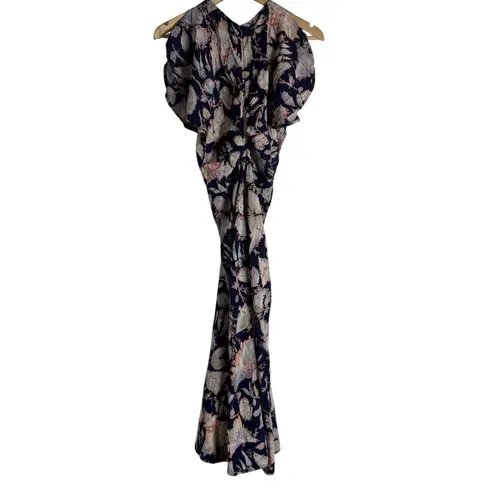 ALC Frank A.L.C. Remy Navy Pink Floral Print Silk Blend Short Sleeve Midi Dress Size 4