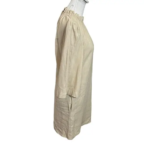G. Label Goop Ruffle Mini Dress Women’s Size 0 Linen Puff Sleeve Shift Neutral Brown
