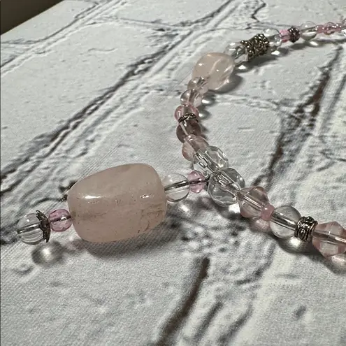 Baby Pink Silver Beaded Choker 14”