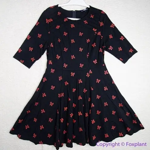 Unique Vintage Black & Red Bows Print Stephanie Fit & Flare Dress, 3X