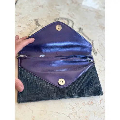 Lulu Townsend Blue Rhinestone Chain Envelope Clutch Bag