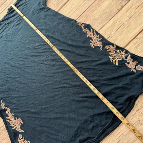 Free People  Midi T-Shirt Dress Cotton Linen Blend Embroidered Floral Navy Size L