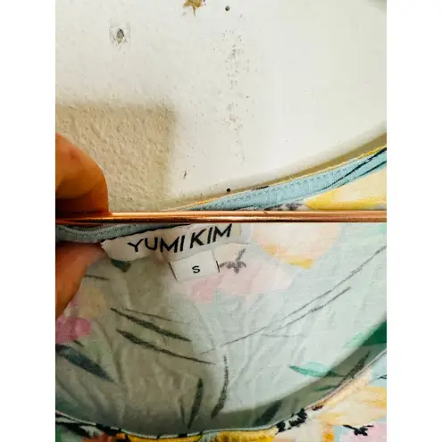 Yumi Kim Blue Floral Printed Mini Short Sleeve Scoop Maternity Dress sz S