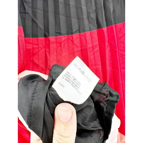 Akris Punto Colorblock Plissé Pleated Midi Skirt Red Pink Size 10 FLAW