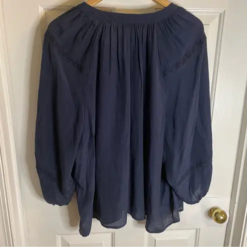 Sharagano Midnight Blue Button Down Blouse With Eyelet Detail Size 2X plus