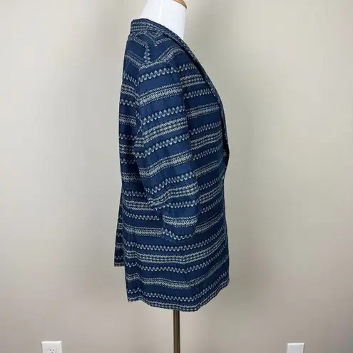 Karen Kane Blazer Jacket Women XL Blue White Ruched Elbow Sleeve Jacquard Cotton