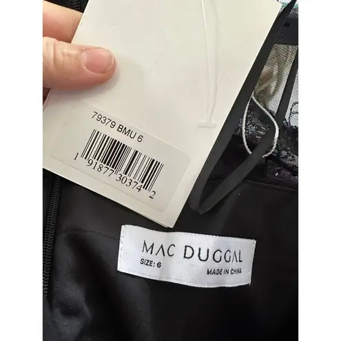 Mac Duggal 79379 Embroidered Illusion Puff Sleeve Column Gown 6 NEW