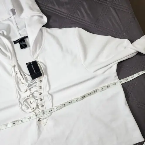 Ashley Stewart Womens 18/20 White Cropped Hooded Shirt NWT Boho Ties Lightweight