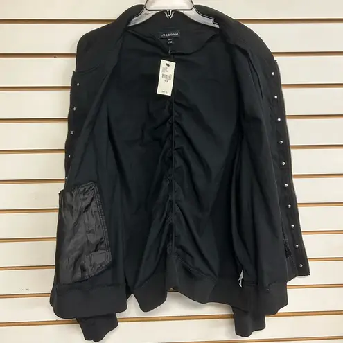 Lane Bryant  26/28 Bomber Jacket Black Faux Pearl Full Zip Long Sleeve Ruched NWT