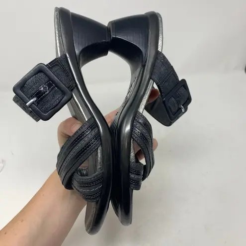 NAOT Marvel Black Leather Fabric Strappy Slide Sandal Mid Heel EU Size 39 Buckle