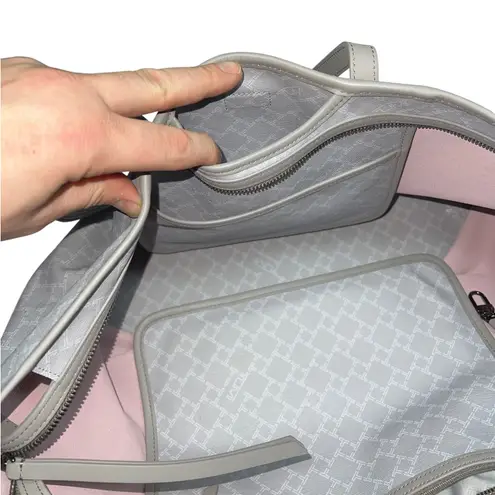 TUMI Everyday Tote Gray Coated Canvas Leather Handles Large Zip Top Travel VGUC