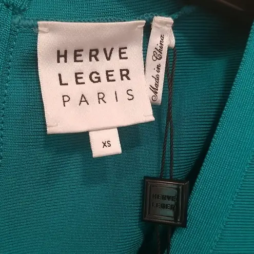 Herve Leger ππ Scooped Sleeveless A-Line Bandage Dress ~ Turquoise XS NWT