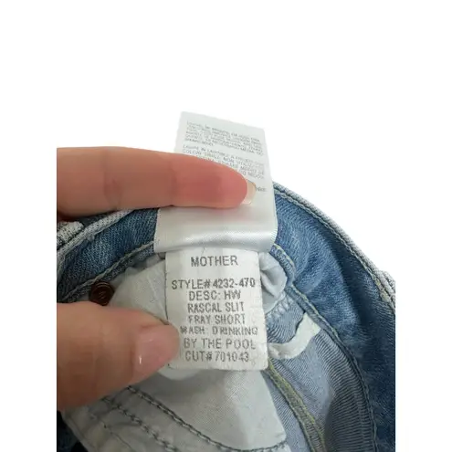 MOTHER High Waisted Rascal Slit Fray Denim Shorts drinking by the pool size 25 Blue