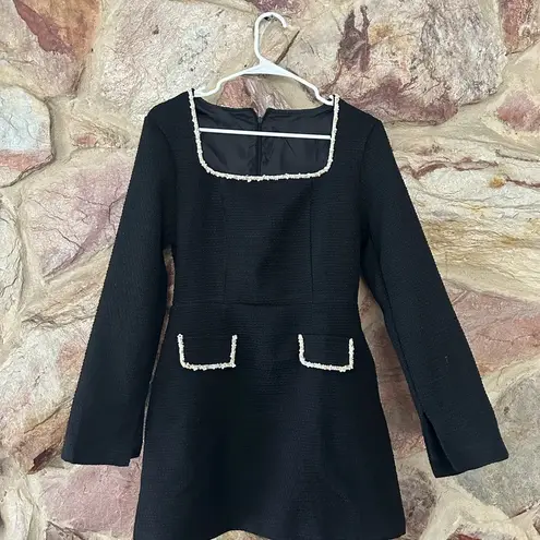 Commense Square Neck Pearl Beaded Dress size L Black Size L