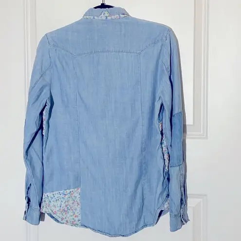 Kookai Chambray Patchwork Button Up Top Medium