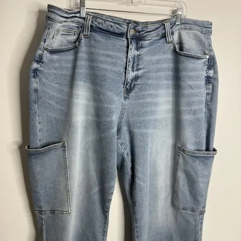 Judy Blue High Rise Wide Leg Cargo Pocket Jeans Light Blue Wash Size 24W