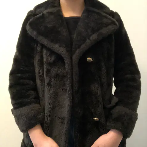 vintage sear’s brown/black fur pea coat Black