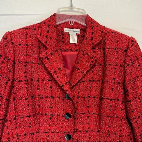 Vintage red black tweed fringe preppy office blazer Women’s size 10