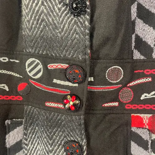 Kaktus Women's L Coat Black Multicolor Patchwork Embroidered Button Jacket Size L - Image 7