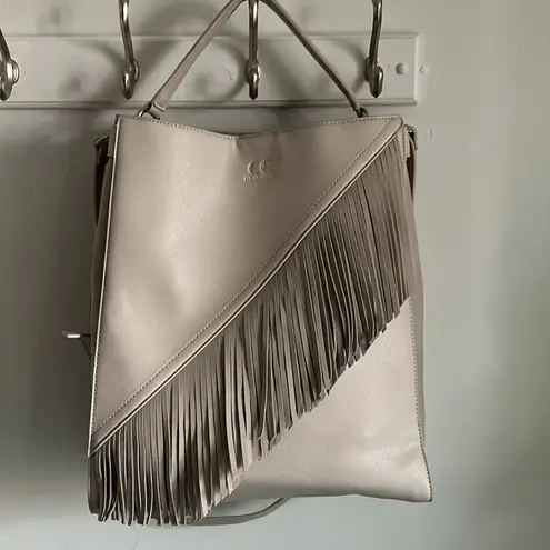 Citi Collective Ella Bag Vegan Leather Suede Fringe Detail Convertible Carryall Gray