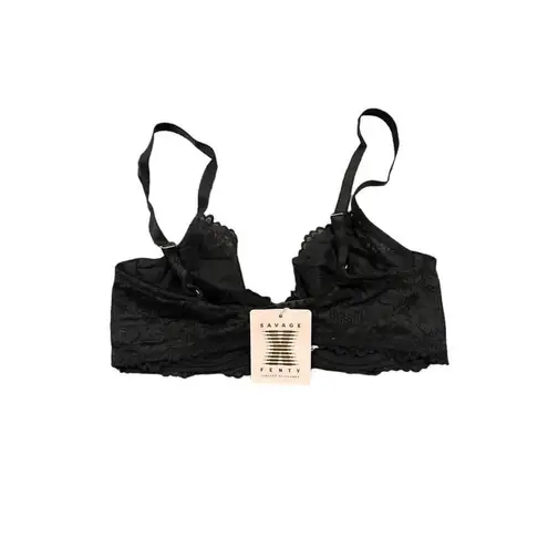 SAVAGE X FENTY RIHANNA FLORAL LACE UNLINED BRA BLACK CAVIAR NEW Size 34D