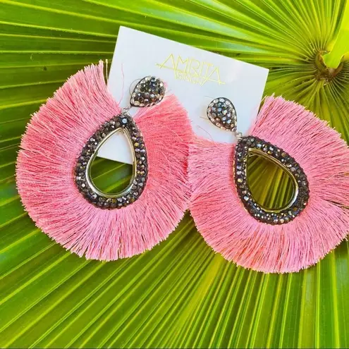 Amrita Singh Caviar stoned earrings with fanned out fringe