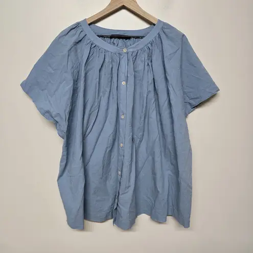 Jenni Kayne Willow Cotton Linen Vtg Blue Boxy Button-up Shirt Blouse Top Sz 3XL