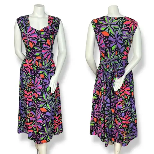 Vintage Dress Neon Midi Floral Paris Sport Club Button