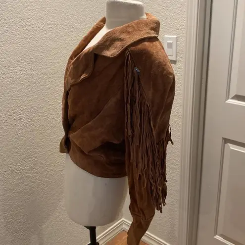 Vintage g4000 Western Leather Jacket w/ Conchos & Fringe Snap Closure Sz M Size M