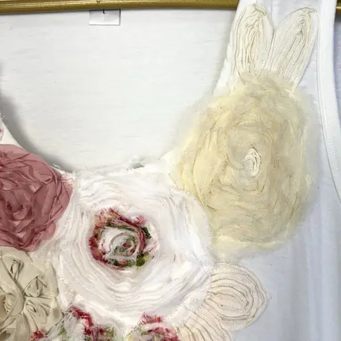 Feratelli Flower Applique Sleeveless Tank Top Size L White Pink Coquette Y2K 90s Size L