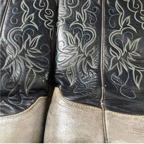 Justin Boots Justin 4522 Embroidered Silver Black Western Cowboy Boots Women’s 7.5 B