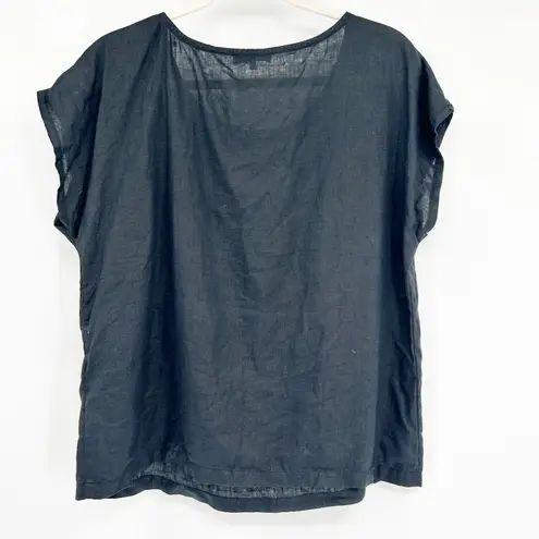 Quince Womens Black 100% European Linen Short Sleeve Relaxed Fit Pajama Top M