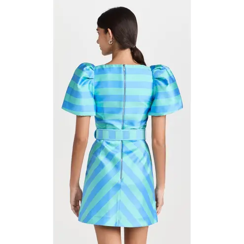 Rebecca Vallance Seychelles Blue Stripe Puff Sleeve Belted Mini Dress Size 8