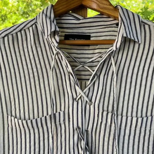 The Kooples Striped Lace Up Long Sleeve Blouse Ecru Size 3 (Large)