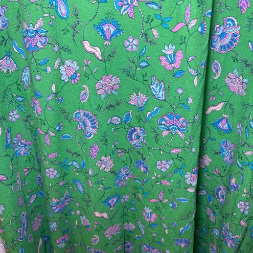J.Jill WEAREVER XL Split Neck Green Paisley Popover Casual Tunic Blouse Tunic