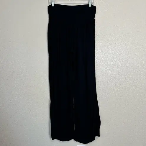 Three Dots  Black Beachy Boho Elastic Waist Wide Leg Summer Pants