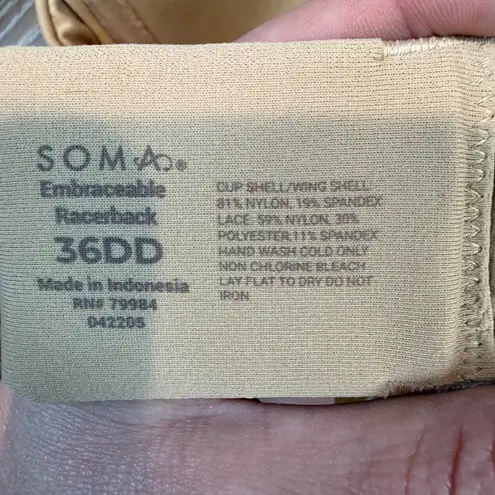 Soma  NWT Embraceable Signature Lace Racerback Bra Warm Amber/Ivory Size 36DD 36E