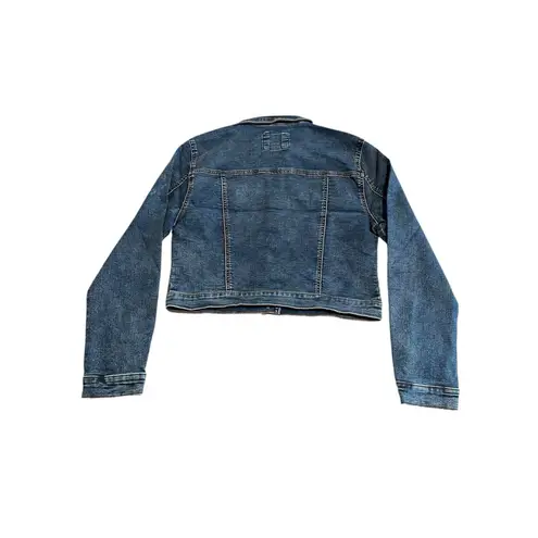 Wax Jean Jacket Womens Small Denim Trucker Blue Stretch Buttons Long Sleeve NEW