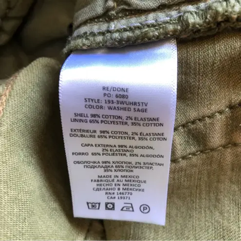RE/DONE NWT 90’s High Rise Loose Fit Button Fly Jeans Washed Sage Green Size 25