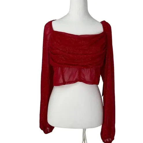 NWT Red Shimmer Crystal Sky Long Sleeve Crop Size L Party Glamour Size L